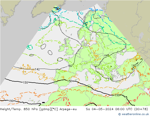 Géop./Temp. 850 hPa Arpege-eu sam 04.05.2024 06 UTC