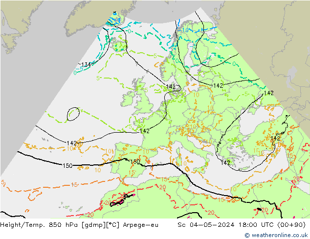 Height/Temp. 850 hPa Arpege-eu Sa 04.05.2024 18 UTC