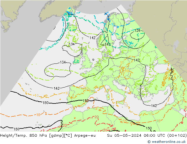 Height/Temp. 850 hPa Arpege-eu  05.05.2024 06 UTC