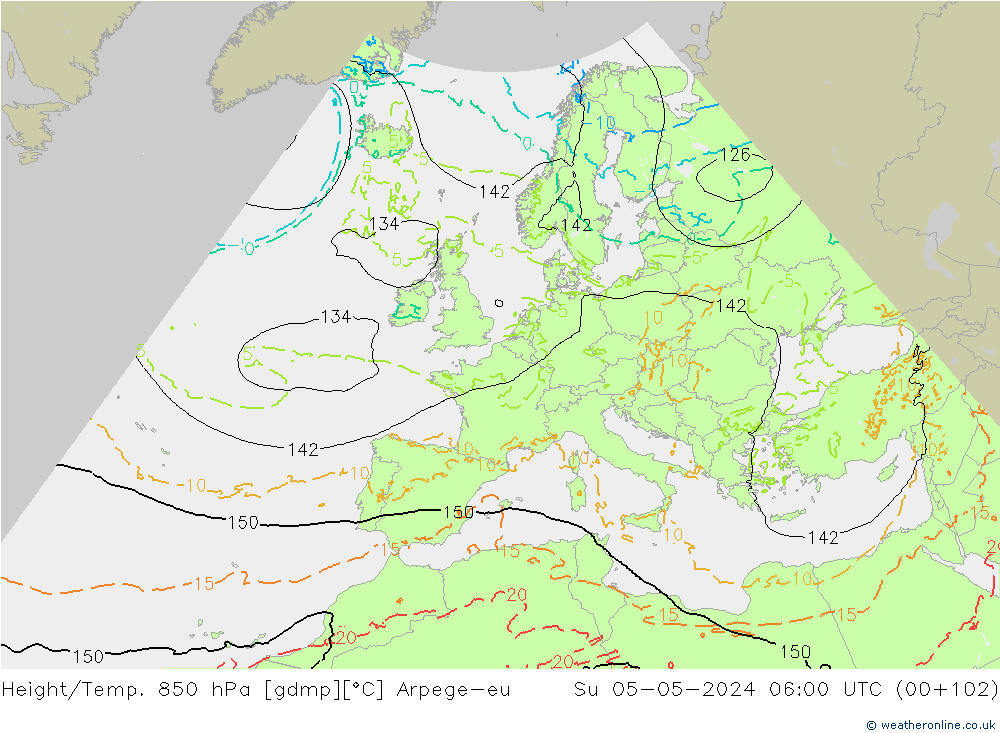 Height/Temp. 850 hPa Arpege-eu Su 05.05.2024 06 UTC