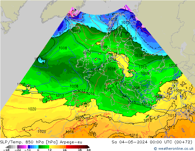 SLP/Temp. 850 hPa Arpege-eu Sa 04.05.2024 00 UTC