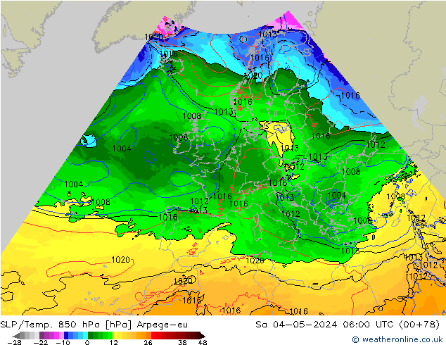 SLP/Temp. 850 hPa Arpege-eu  04.05.2024 06 UTC