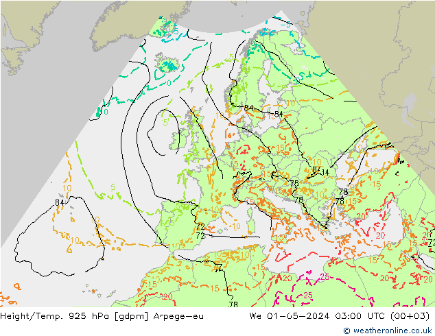 Height/Temp. 925 hPa Arpege-eu We 01.05.2024 03 UTC