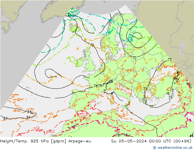 Height/Temp. 925 hPa Arpege-eu So 05.05.2024 00 UTC