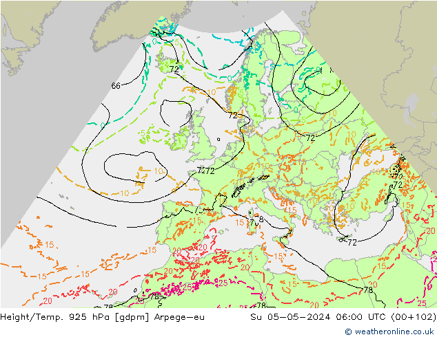 Geop./Temp. 925 hPa Arpege-eu dom 05.05.2024 06 UTC