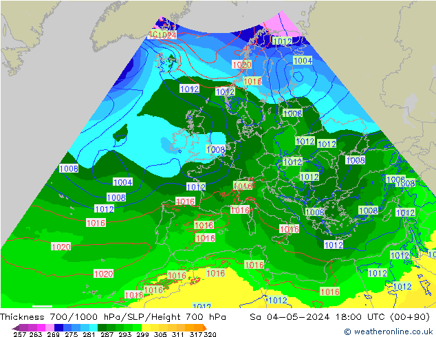 Thck 700-1000 hPa Arpege-eu sam 04.05.2024 18 UTC