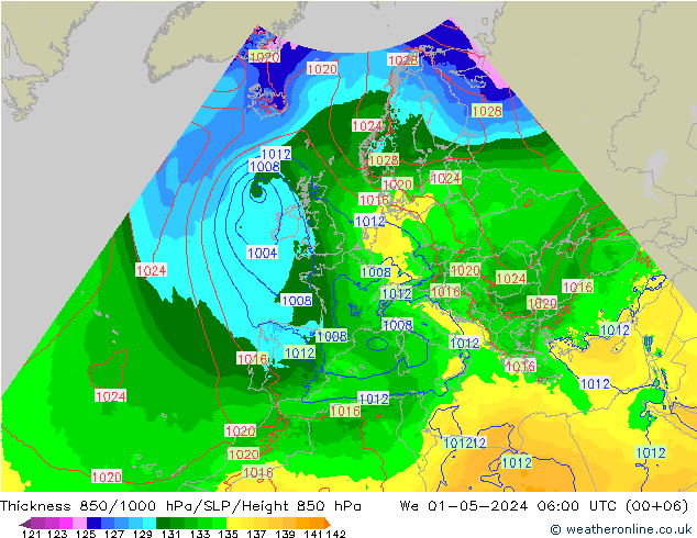 Schichtdicke 850-1000 hPa Arpege-eu Mi 01.05.2024 06 UTC