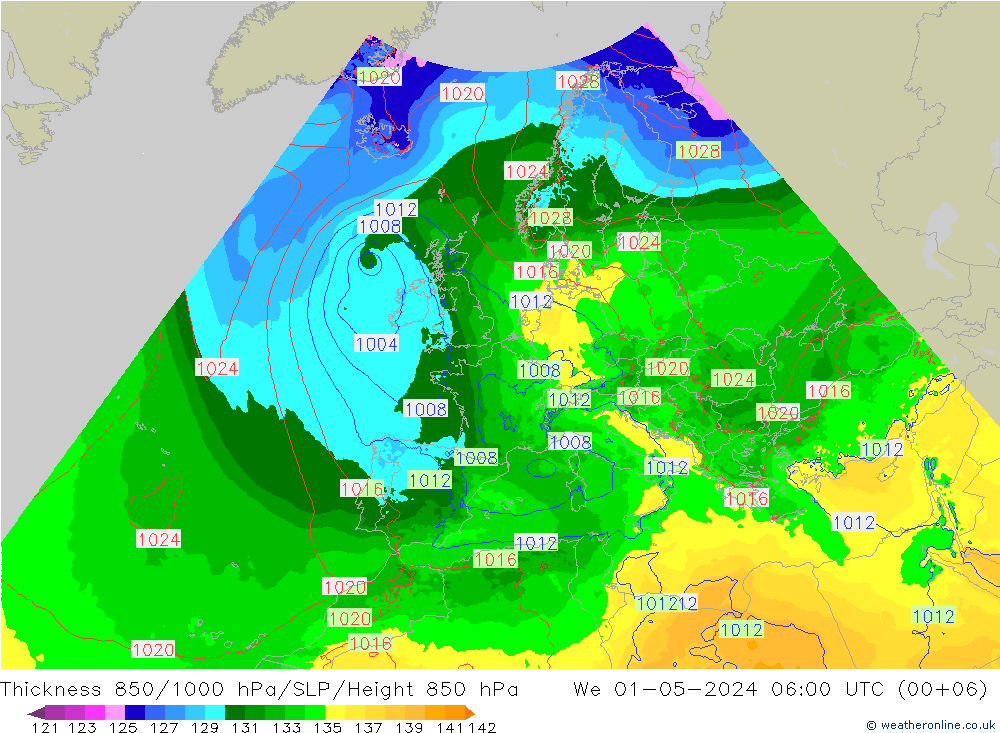 Thck 850-1000 hPa Arpege-eu Qua 01.05.2024 06 UTC