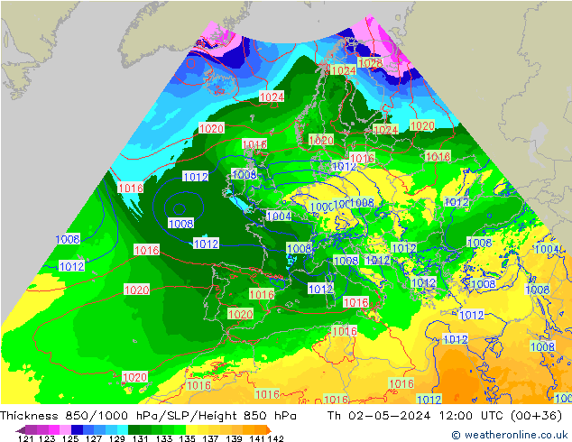 Thck 850-1000 hPa Arpege-eu Qui 02.05.2024 12 UTC