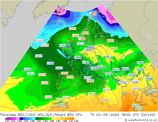 Thck 850-1000 hPa Arpege-eu gio 02.05.2024 18 UTC