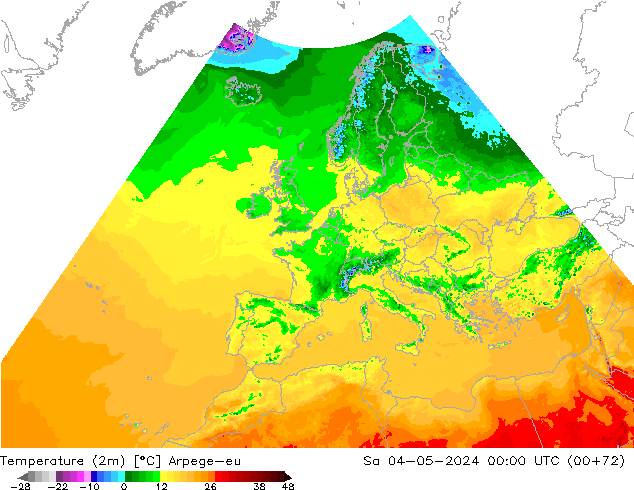 Temperature (2m) Arpege-eu Sa 04.05.2024 00 UTC
