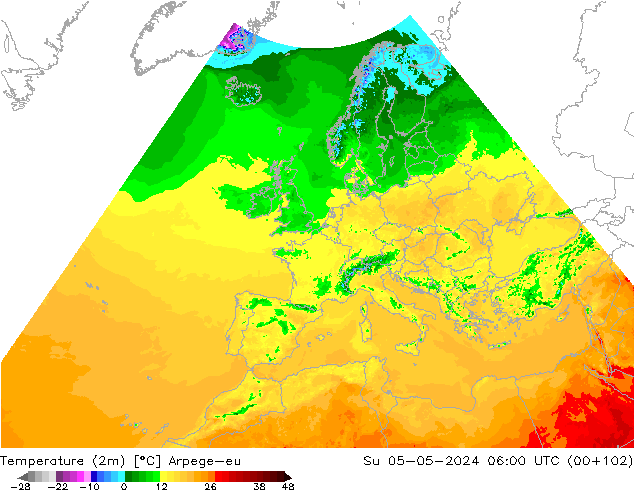 mapa temperatury (2m) Arpege-eu nie. 05.05.2024 06 UTC