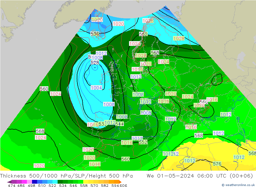 Thck 500-1000hPa Arpege-eu mer 01.05.2024 06 UTC