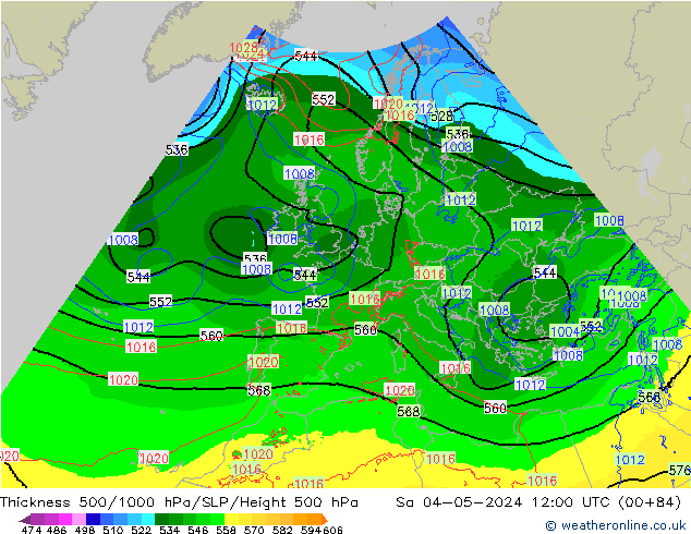 Schichtdicke 500-1000 hPa Arpege-eu Sa 04.05.2024 12 UTC