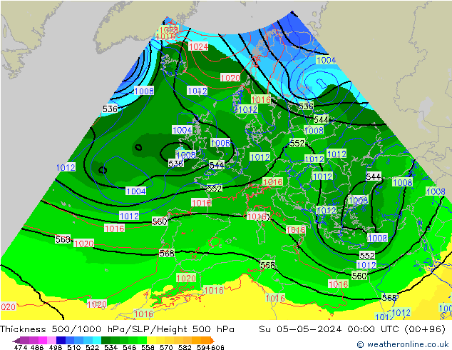 Thck 500-1000hPa Arpege-eu dim 05.05.2024 00 UTC