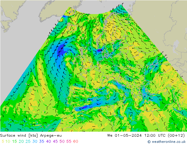 Surface wind Arpege-eu We 01.05.2024 12 UTC