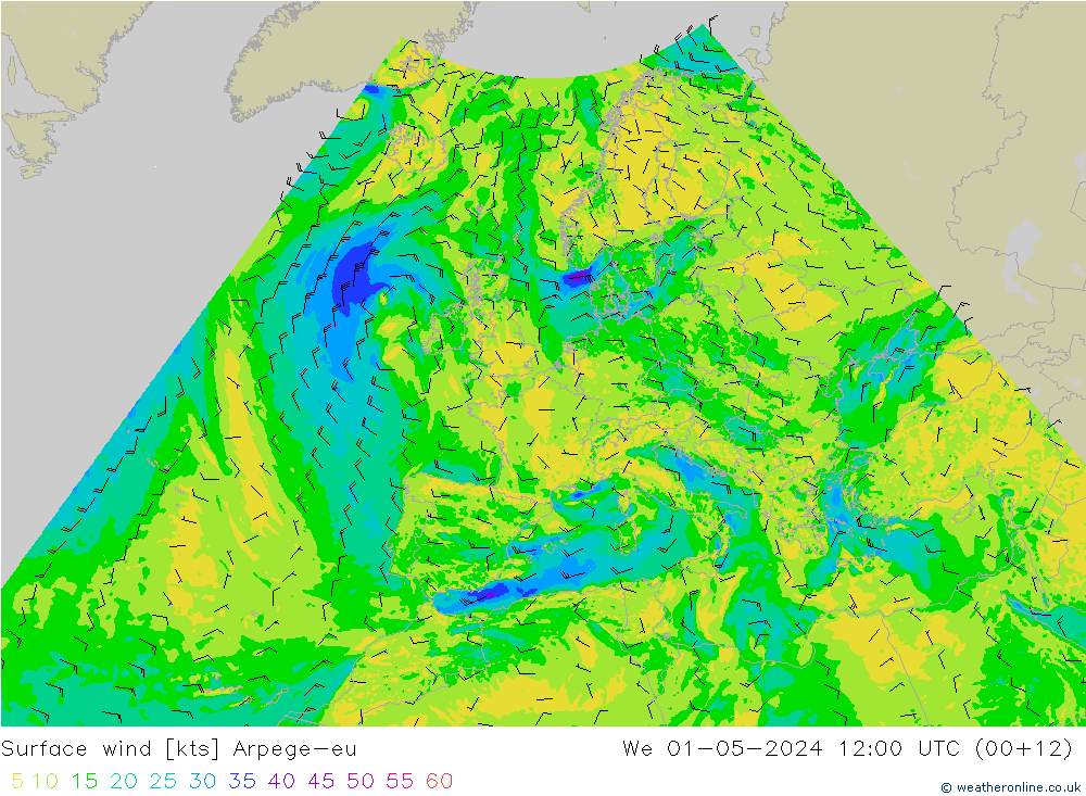 Surface wind Arpege-eu We 01.05.2024 12 UTC