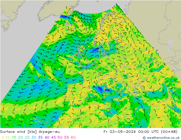 Surface wind Arpege-eu Fr 03.05.2024 00 UTC