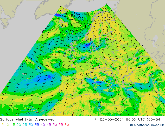 wiatr 10 m Arpege-eu pt. 03.05.2024 06 UTC