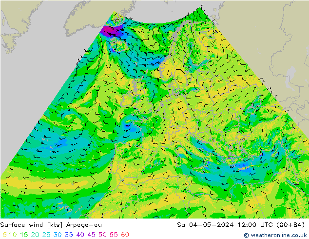 Surface wind Arpege-eu Sa 04.05.2024 12 UTC