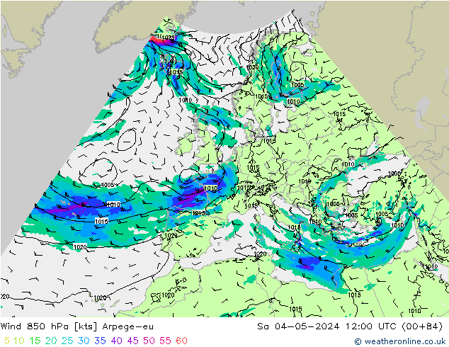 Wind 850 hPa Arpege-eu Sa 04.05.2024 12 UTC