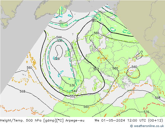 Height/Temp. 500 hPa Arpege-eu Qua 01.05.2024 12 UTC