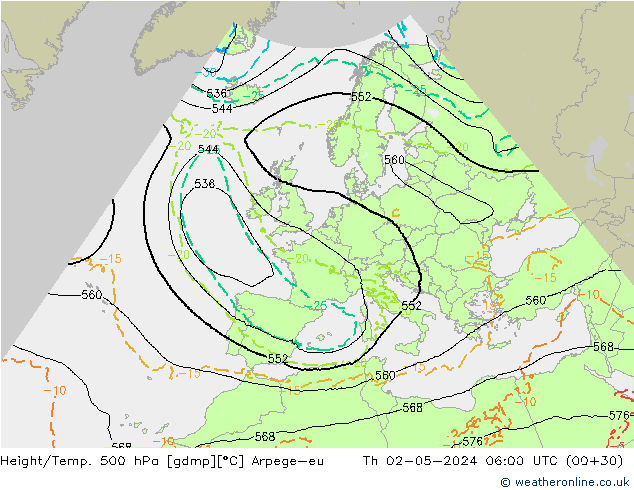 Géop./Temp. 500 hPa Arpege-eu jeu 02.05.2024 06 UTC