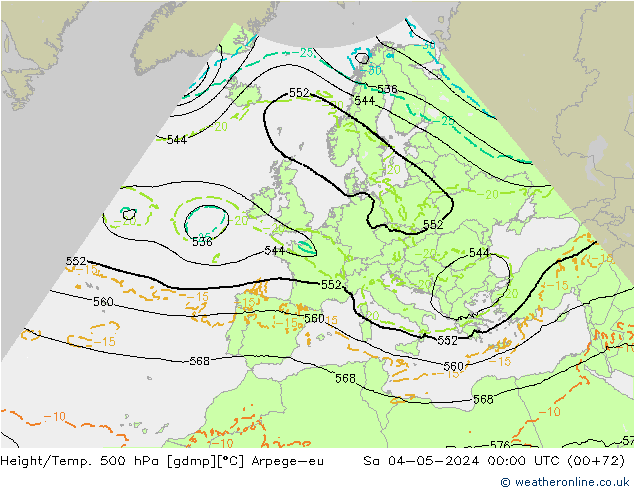 Height/Temp. 500 hPa Arpege-eu Sa 04.05.2024 00 UTC