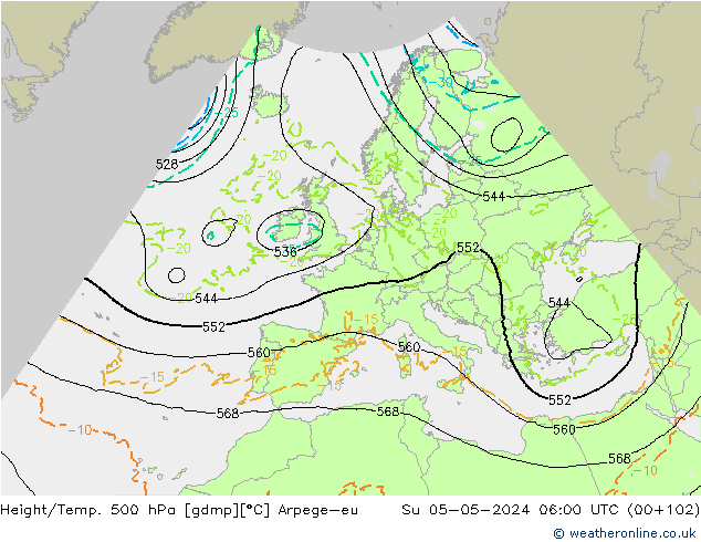 Height/Temp. 500 hPa Arpege-eu Su 05.05.2024 06 UTC