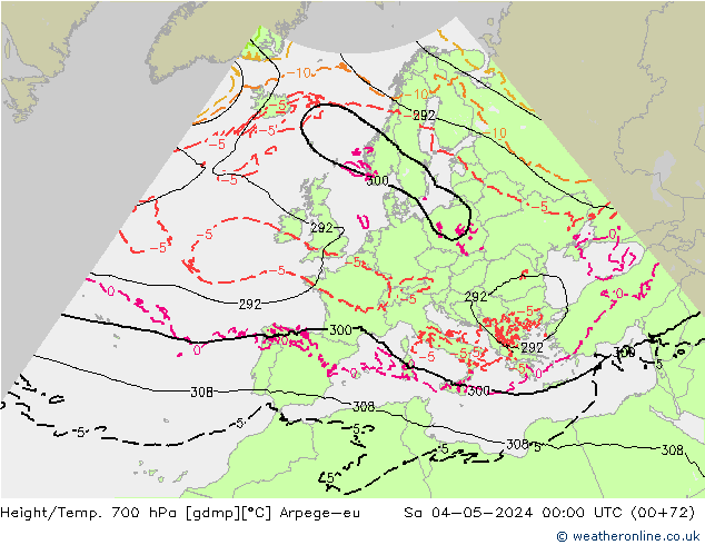 Height/Temp. 700 hPa Arpege-eu Sa 04.05.2024 00 UTC