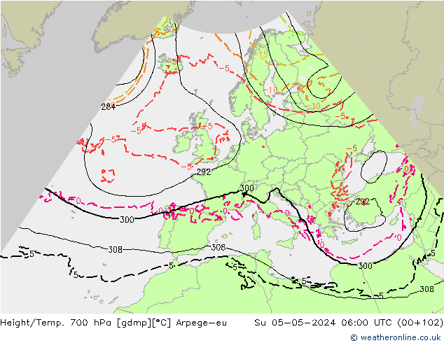 Géop./Temp. 700 hPa Arpege-eu dim 05.05.2024 06 UTC