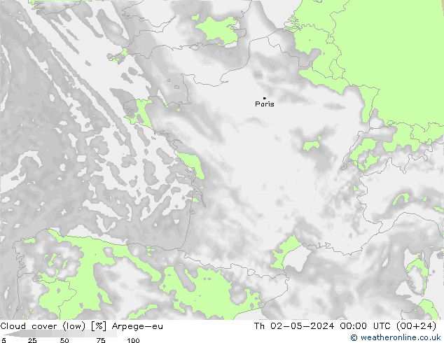 zachmurzenie (niskie) Arpege-eu czw. 02.05.2024 00 UTC