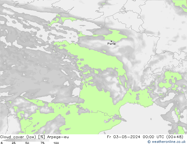 Cloud cover (low) Arpege-eu Fr 03.05.2024 00 UTC