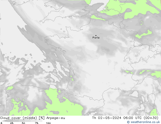 Nuages (moyen) Arpege-eu jeu 02.05.2024 06 UTC