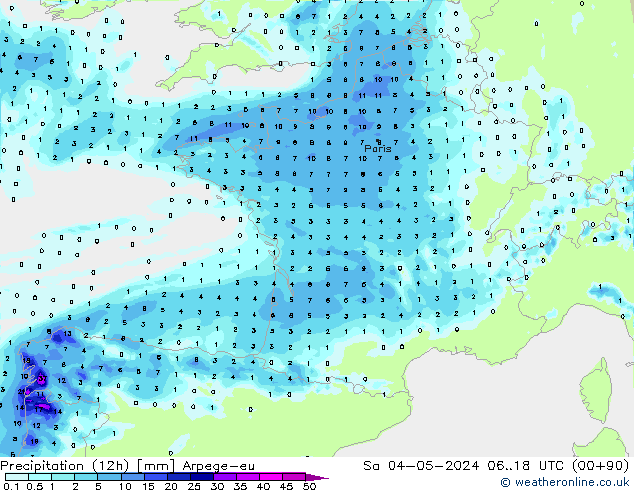 Yağış (12h) Arpege-eu Cts 04.05.2024 18 UTC