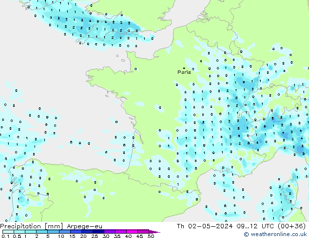 Precipitation Arpege-eu Th 02.05.2024 12 UTC