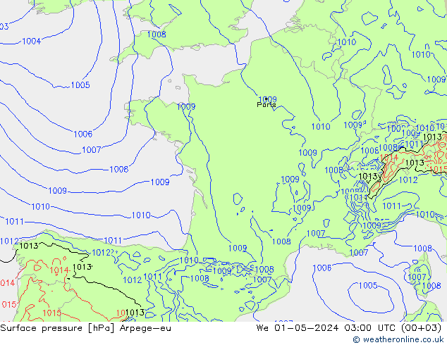 Bodendruck Arpege-eu Mi 01.05.2024 03 UTC