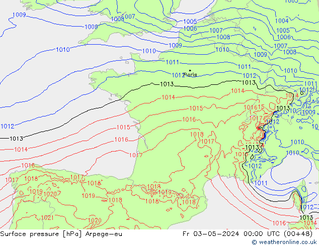 Surface pressure Arpege-eu Fr 03.05.2024 00 UTC