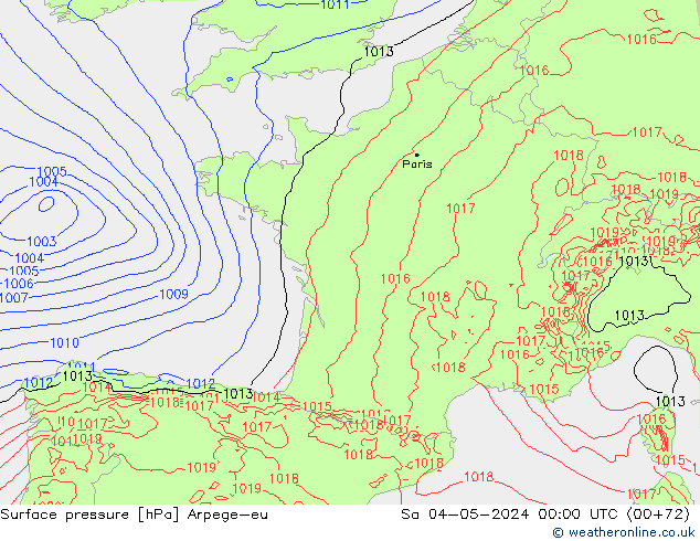 Presión superficial Arpege-eu sáb 04.05.2024 00 UTC