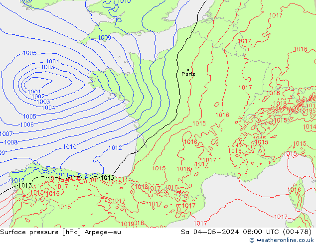 Surface pressure Arpege-eu Sa 04.05.2024 06 UTC