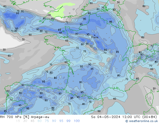 RH 700 hPa Arpege-eu Sa 04.05.2024 12 UTC