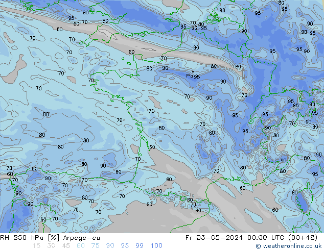 RH 850 hPa Arpege-eu Fr 03.05.2024 00 UTC