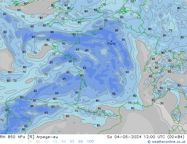 RH 850 hPa Arpege-eu so. 04.05.2024 12 UTC