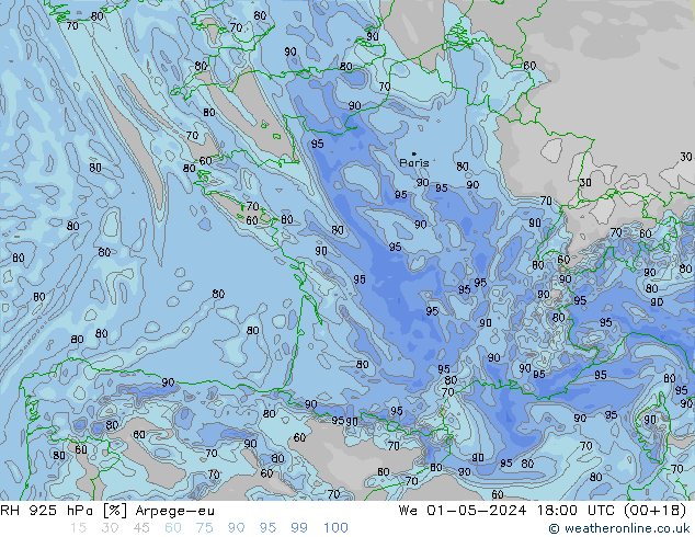 RH 925 hPa Arpege-eu We 01.05.2024 18 UTC