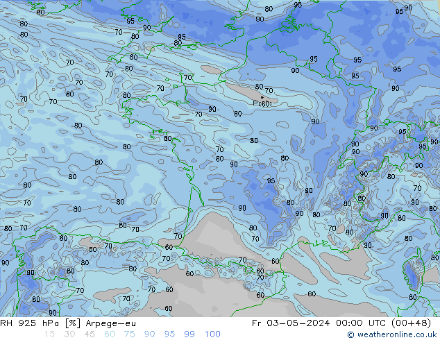 RH 925 hPa Arpege-eu Fr 03.05.2024 00 UTC