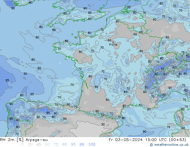 RH 2m Arpege-eu Pá 03.05.2024 15 UTC