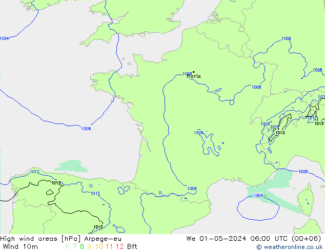 High wind areas Arpege-eu St 01.05.2024 06 UTC