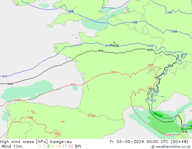 High wind areas Arpege-eu Fr 03.05.2024 00 UTC