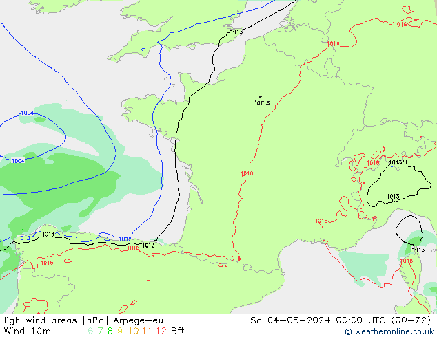 High wind areas Arpege-eu Sa 04.05.2024 00 UTC