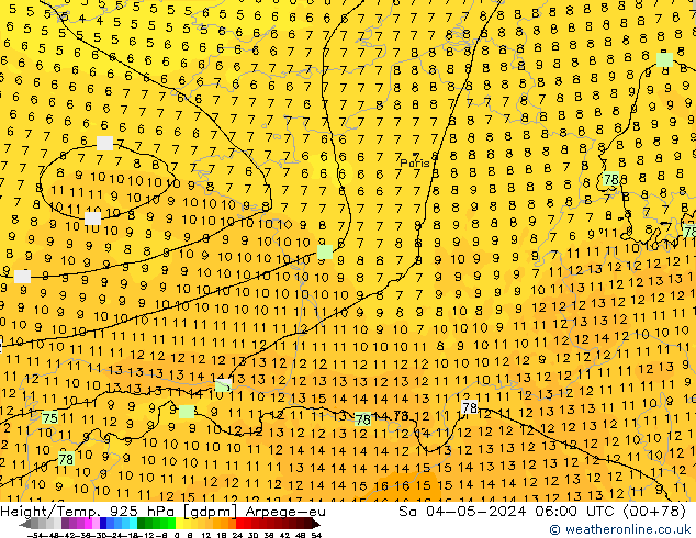 Height/Temp. 925 hPa Arpege-eu Sáb 04.05.2024 06 UTC